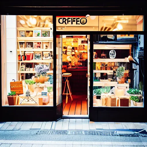 Prompt: shopfront photo of a trendy coffee shop in tokyo