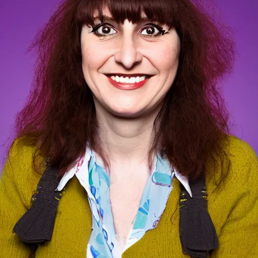 Prompt: photographic portrait of a hybrid of lisa minelli and isy suttie aged 2 7, with a fringe, 8 k