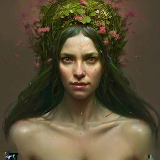 Image similar to a beautiful portrait of a plant goddess by Greg Rutkowski and Raymond Swanland, Trending on Artstation, ultra realistic digital art