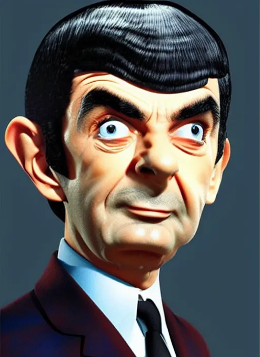 Prompt: Mr bean as spock, detailed, realistic, in the style of Bob ross,