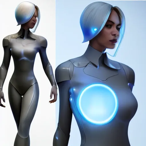 Image similar to a woman in a futuristic suit holding a glowing light, a computer rendering by Artgerm, featured on cgsociety, afrofuturism, daz3d, zbrush, futuristic