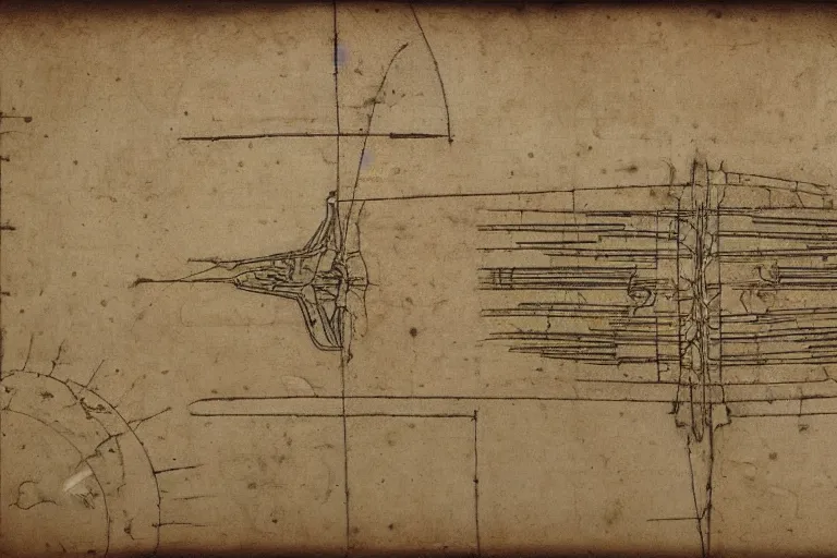 Prompt: ancient technical schematics on parchment by leonardo da vinci of an automobile