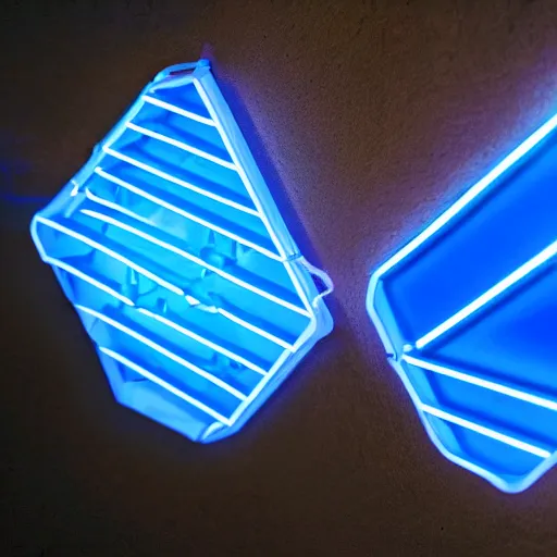 Image similar to a blue neon light hexagon with an door in the middle