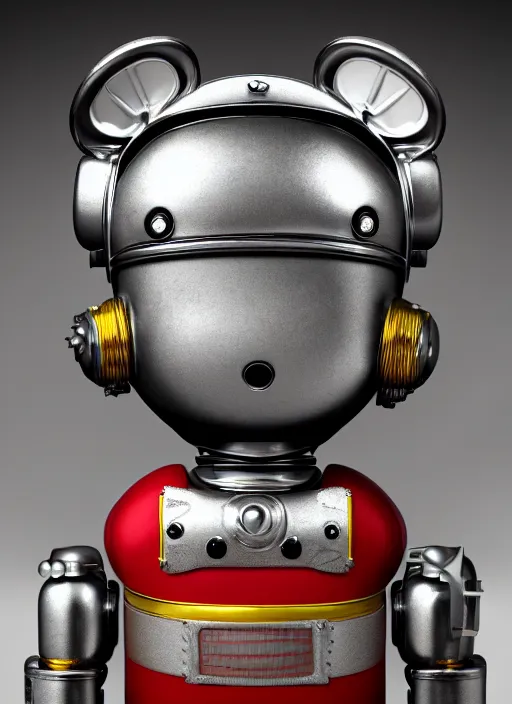 Image similar to highly detailed closeup portrait of a cute tin toy retro robot, nicoletta ceccoli, mark ryden, lostfish, earl nore, hyung tae, frank frazetta, global illumination, god rays, detailed and intricate environment