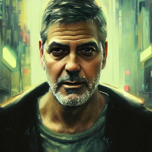 Prompt: george clooney, hyperrealistic portrait, bladerunner street, art of elysium by jeremy mann and alphonse mucha, fantasy art, photo realistic, dynamic lighting, artstation, poster, volumetric lighting, very detailed face, 4 k, award winning