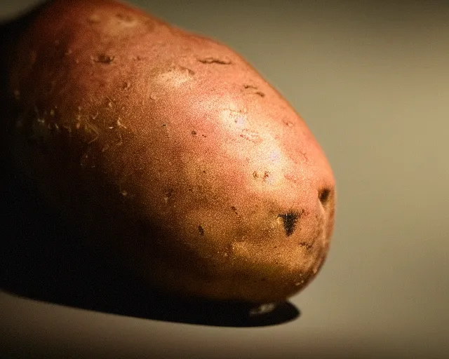 Image similar to elon musk stuck inside a potato, dof and bokeh