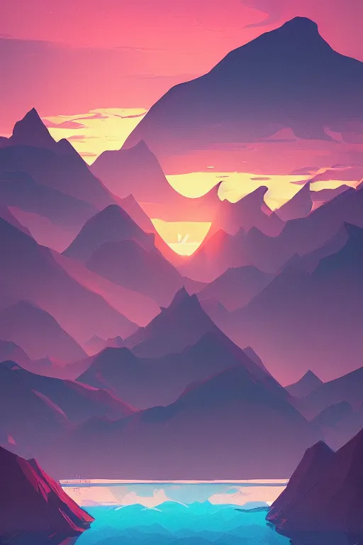 Image similar to sunrise mountain water concept art digital art by james gilleard trending on artstation