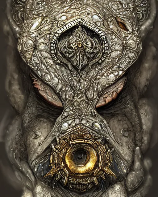 Prompt: close up shot of an amulet, d & d, fantasy, intricate, elegant, highly detailed, digital painting, artstation, concept art, smooth, sharp focus, illustration, in the style of realistic digital art