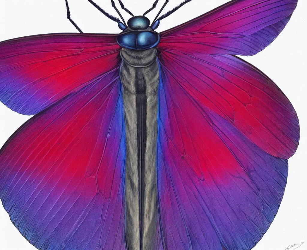 Image similar to beautiful matte airbrush of a fantasy bug insect wing on a white background, inspired by 8 0's airbrush illustrations, purple red and blue color palette, art by pater sato