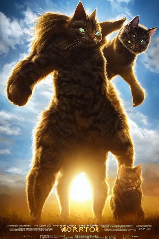 Image similar to a movie poster for warrior cats by wayne mclouglin, depth of field, sun flare, hyper realistic, very detailed, backlighting, cgi