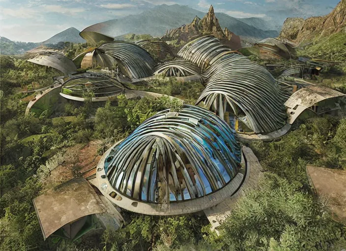 Prompt: an eco - friendly dwelling in a futuristic solarpunk neighborhood. art by paolo soleri and federico pelat and markus vogt and alejandro burdisio, hyperrealism