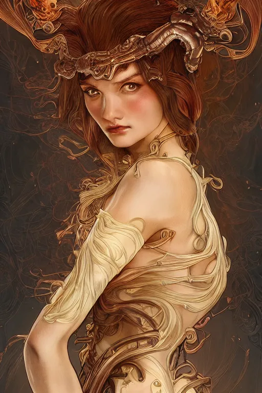 Image similar to fire in the shape of a woman, anatomy, cute, fantasy, intricate, elegant, highly detailed, digital painting, 4 k, hdr, concept art, smooth, sharp focus, illustration, art by artgerm and h r giger and alphonse mucha