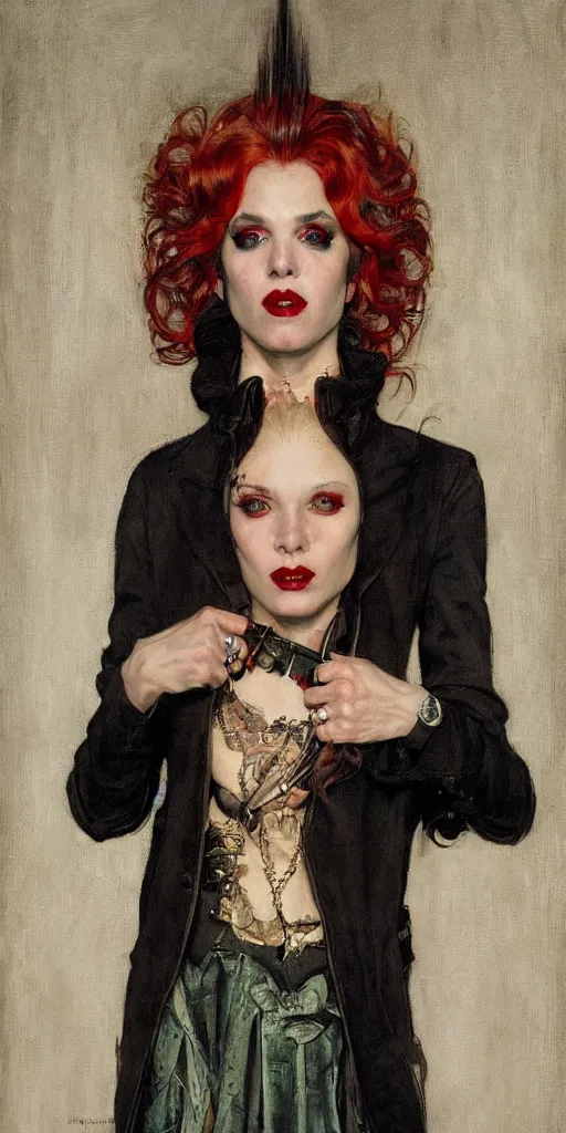 Image similar to portrait of an urban female vampire, with an unusual sense of fashion, by donato giancola and norman rockwell.