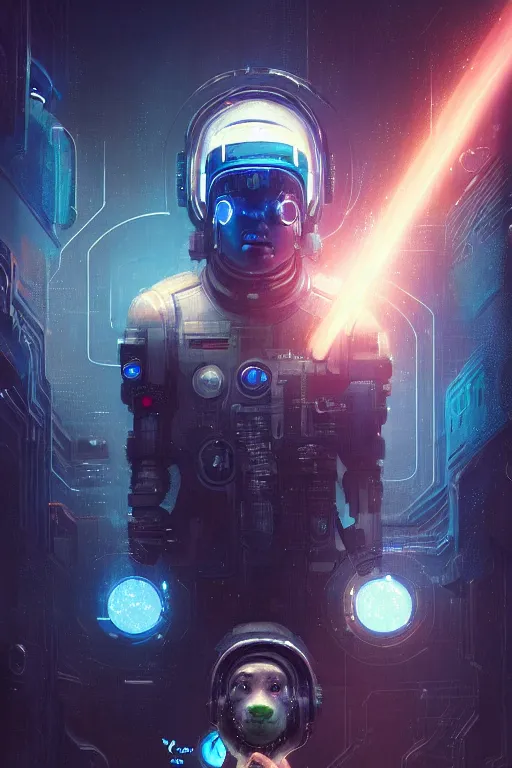 Image similar to a beautiful portrait of a cyberpunk pigglet, blue space with stars and planets in the background by greg rutkowski and wlop, digital art, highly detailed, fine detail, intricate, ornate, complex