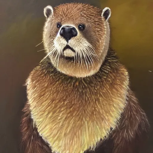 Image similar to oil painting of royal king otter dressed as a king