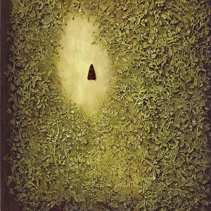 Image similar to a book with overgrown mold, moth. painting by frank sedlacek.