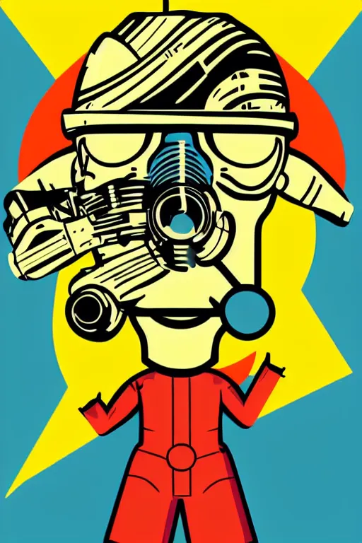 Image similar to fallout 7 6 retro futurist illustration art by butcher billy, sticker, colorful, illustration, highly detailed, simple, smooth and clean vector curves, no jagged lines, vector art, smooth andy warhol style