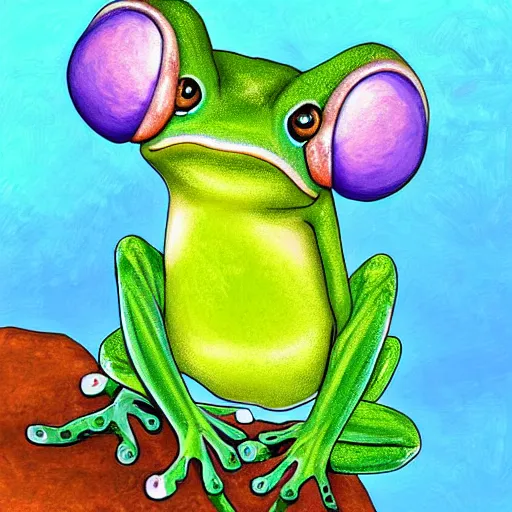 Prompt: cutest frog sitting on a rock and sing, digital painting