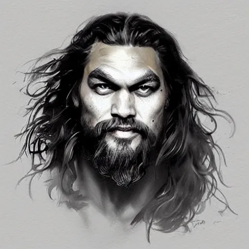 Image similar to “ portrait of jason momoa by greg rutkowski, young, attractive, highly detailed portrait, scifi, digital painting, artstation, concept art, smooth, sharp foccus ilustration, artstation hq ”