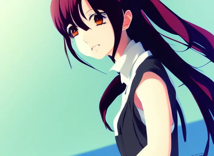 Image similar to anime visual, full body illustration a young woman in a fight at school, handsome face by ilya kuvshinov, yoshinari yoh, makoto shinkai, katsura masakazu, dynamic perspective pose, detailed facial features, kyoani, rounded eyes, crisp and sharp, cel shad, anime poster, ambient light,