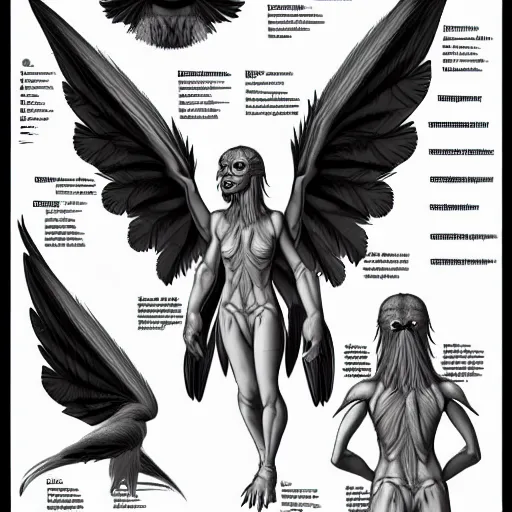 Image similar to harpy anatomy reference sheet,