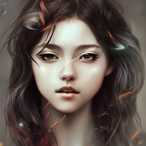 Prompt: Libromancer Fireburst, heroine, beautiful, playful smile, detailed portrait, intricate complexity, in the style of Artgerm, Kazuki Tanahashi, and WLOP, quixel megascan