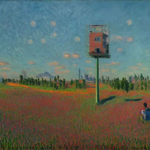 Image similar to A sunny day by Simon Stålenhag and Claude Monet