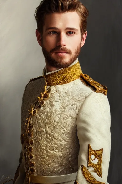 Image similar to daniel looks like prince charming, oil on canvas, intricate, portrait, 8 k highly professionally detailed, hdr, cgsociety