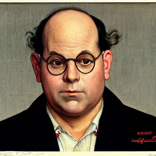 Image similar to frontal portrait of george costanza. a portrait by norman rockwell.