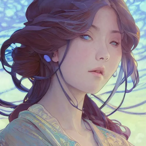 Image similar to looking up as flower petals flow gently as a breeze blows them from left to right on a cloudy day with blue skies, art by artgerm and greg rutkowski and magali villeneuve and alphonse mucha and rossdraws and makoto shinkai, d & d, fantasy, highly detailed, digital painting, trending on artstation, concept art, sharp focus, illustration