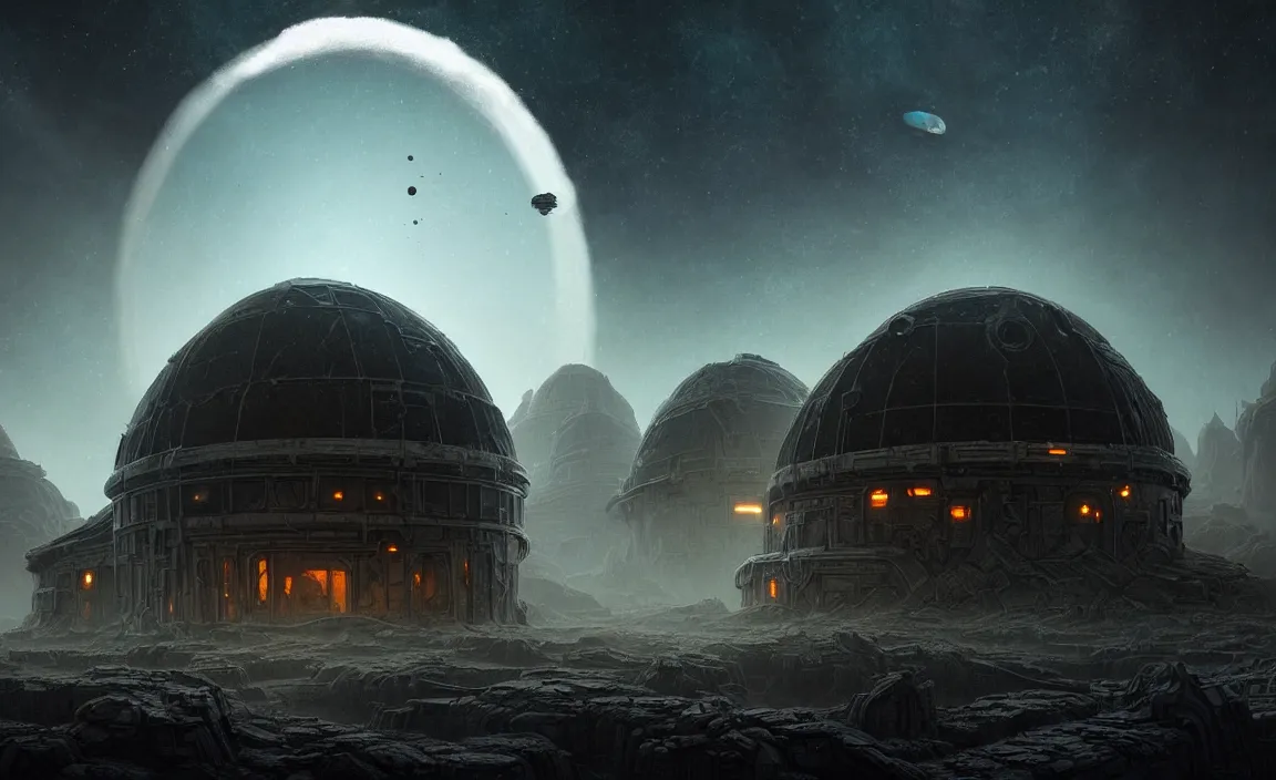 Prompt: epic professional sci - fi digital art of ruined cottagecore domed planetary outpost, eerie atmospheric lighting, painted, detailed, intricate, impressive, foreboding, by leesha hannigan, wayne haag, reyna rochin, iris van herpen, hdr, 8 k, epic, stunning, gorgeous, much wow, cinematic, masterpiece