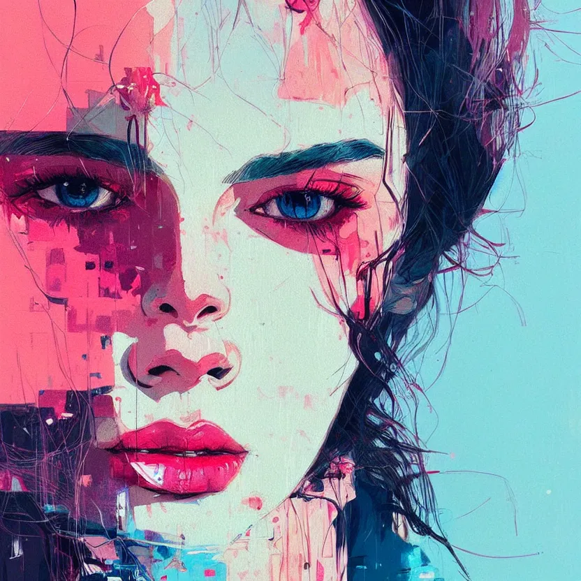 Image similar to close up portrait painting of a female in nineties street styling, concept art, intricate details, aesthetically pleasing pastel colors, art by conrad roset, impressionism, portrait