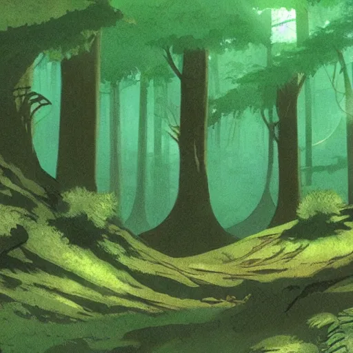 Image similar to green forest on mars, style of miyazaki, nausicaa,