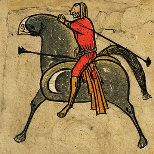 Image similar to medieval drawing of a Knight in battle with a snail