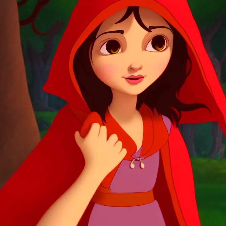 Prompt: Little red Riding hood portrait 85mm screenshot from a 2010s Indian animation studio, high quality, 4K