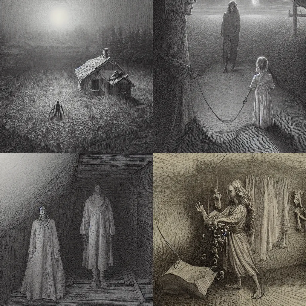 Prompt: Concept Art of hereditary by A24 ari aster film by Gustave Doré