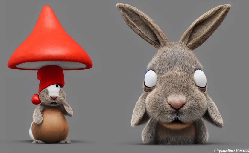 Image similar to cute rabbit character with mushroom hat, style of pixar, unreal engine 5, trending on artstation, 8K