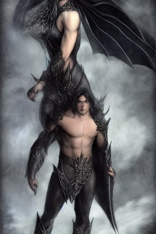 Prompt: nightwish, serene, Male muscled Elven King, short black hair