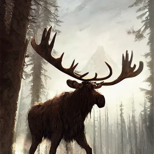 Image similar to hairy barbarian with moose head by greg rutkowski