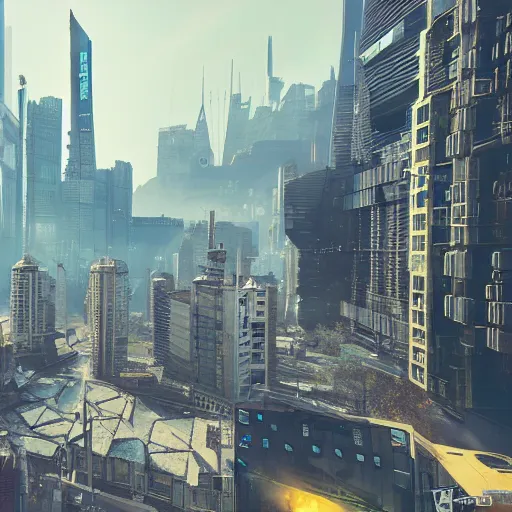 Image similar to cyberpunk city lviv, a lot of future technologies, flying cars, unreal engine, octane render, epic scale, cinema view, 8 k