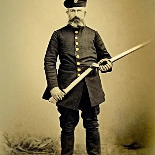 Image similar to Colorized 1878 photo of Colonel Hutic - a famous Union general who fought with a baseball bat and a scythe