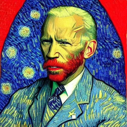 Image similar to a fusion of Barack Obama and Joe Biden painted by Vincent Van Gogh, presidential fusion, mix of Biden and Obama, presidential cross, portrait, oil painting by Van Gogh