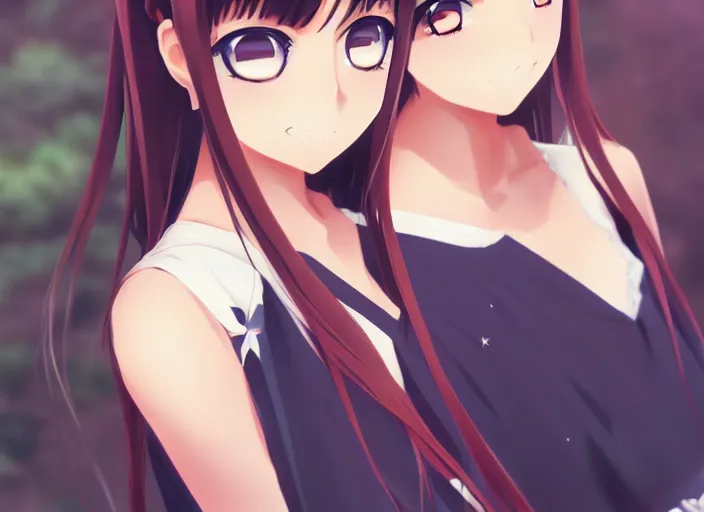 Prompt: anime illustration japanese very very beautiful cute girls doing cute things trending on artstation pixiv makoto shinkai smiling super detailed eyes eyebrowless symmetry face visual novel hairpin star