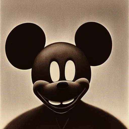 Image similar to Mickey mouse by zdzisław beksiński