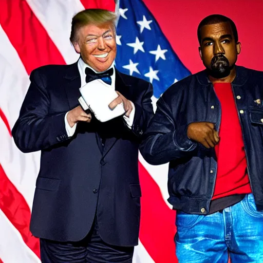Prompt: donald trump and kanye west shooting guns in outer space
