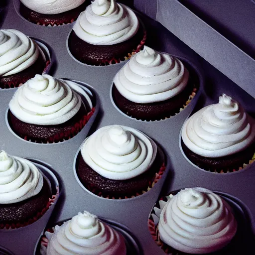 Prompt: cup cakes with vanilla frosting in the shape of the face of kate mara, 4 k, hyperdetailed, photorealism