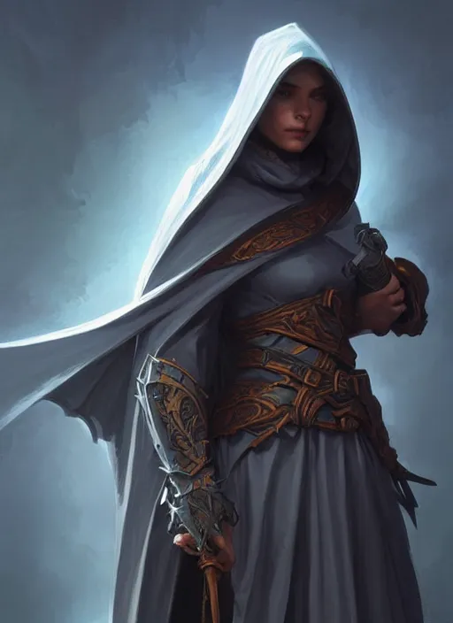 Prompt: hooded cleric, deep focus, d & d, fantasy, intricate, elegant, highly detailed, digital painting, artstation, concept art, matte, sharp focus, illustration, hearthstone, art by artgerm and greg rutkowski and alphonse mucha