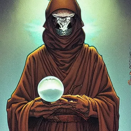 Image similar to a futuristic monk holding a salt crystal by moebius and mohrbacher