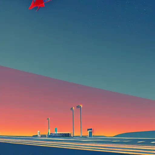 Image similar to a beautiful illustration of palm springs airport by James gilleard, artstation HD, geometric lines, HD, 4k, 8k