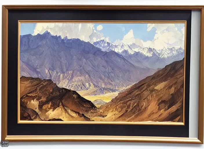 Image similar to a copic maker illustration of the andes mountain range in santiago de chile framed by a train window by john berkey norman rockwell and giorgio de chirico